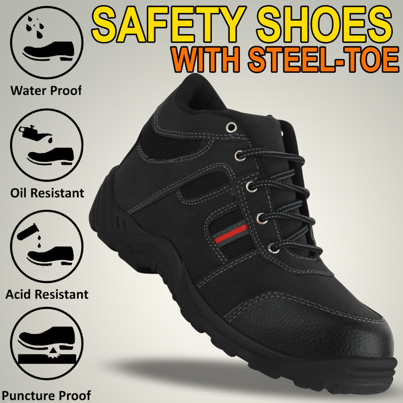 VILMEN Steel Toe Synthetic Leather Safety Shoe(Black, S1, Size 6)