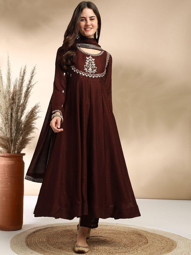 RITIH Embroidered Anarkali Kurta, Bottom & Dupatta Set