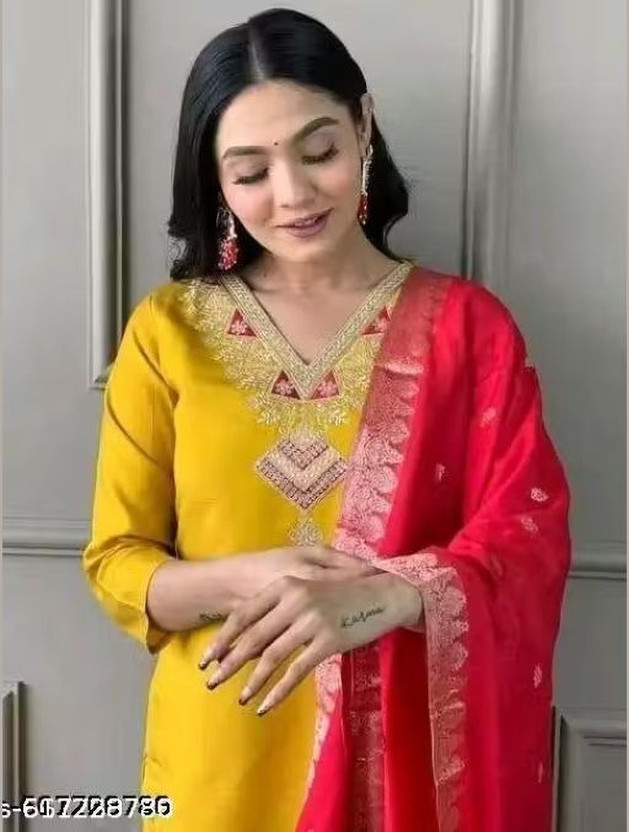 Griva Lifestyle Embroidered Kurta, Trouser/Pant & Dupatta Set
