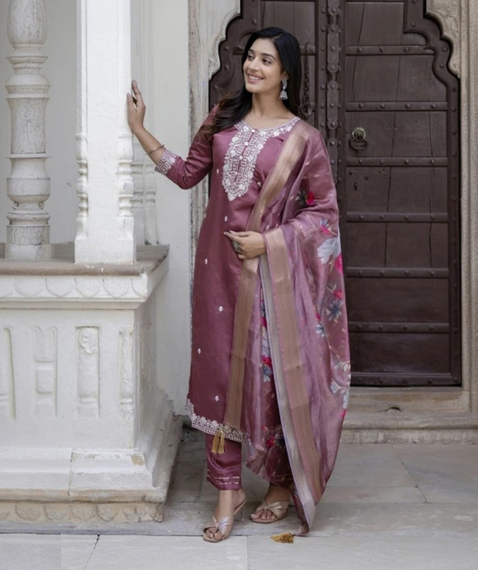SAAVARIYA Fashion Embroidered Kurta, Trouser/Pant & Dupatta Set