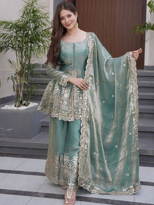 mahakali Embroidered Kurta, Sharara & Dupatta Set
