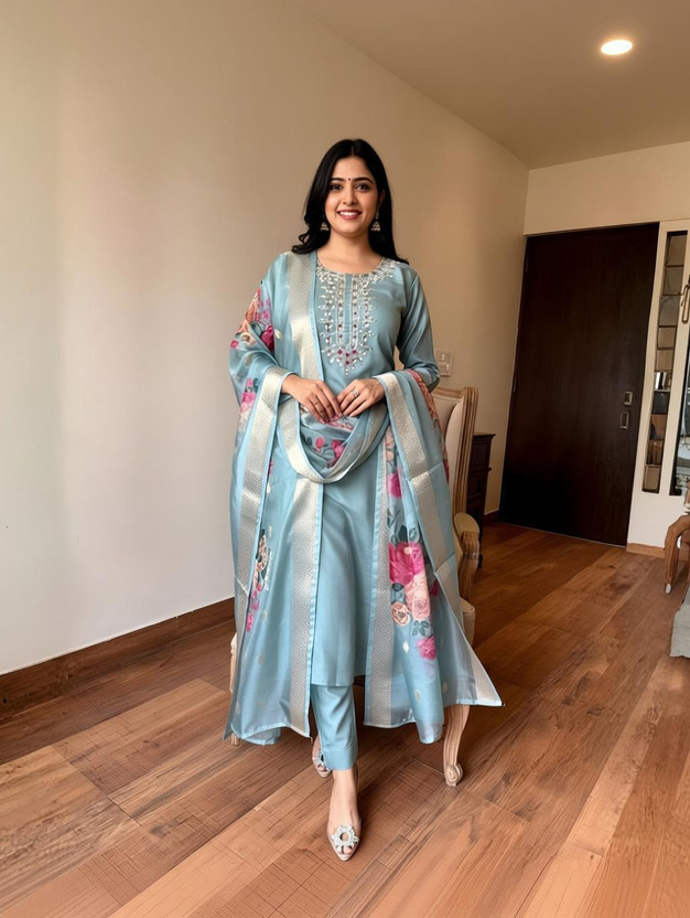 AESTHETIC ENTERPRISE Embroidered Kurta, Trouser/Pant & Dupatta Set