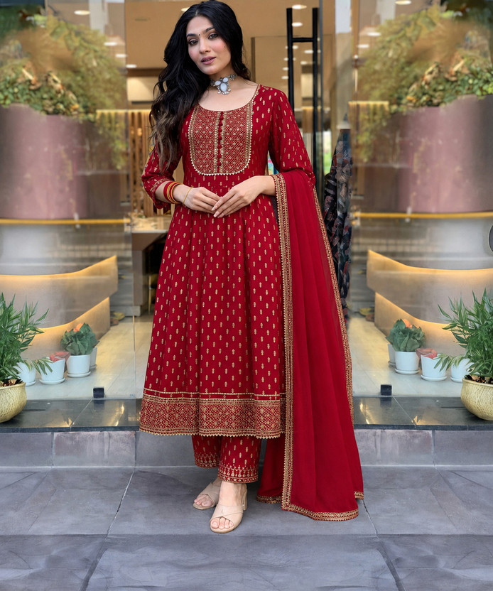 Queens Fab Embroidered Anarkali Kurta, Bottom & Dupatta Set