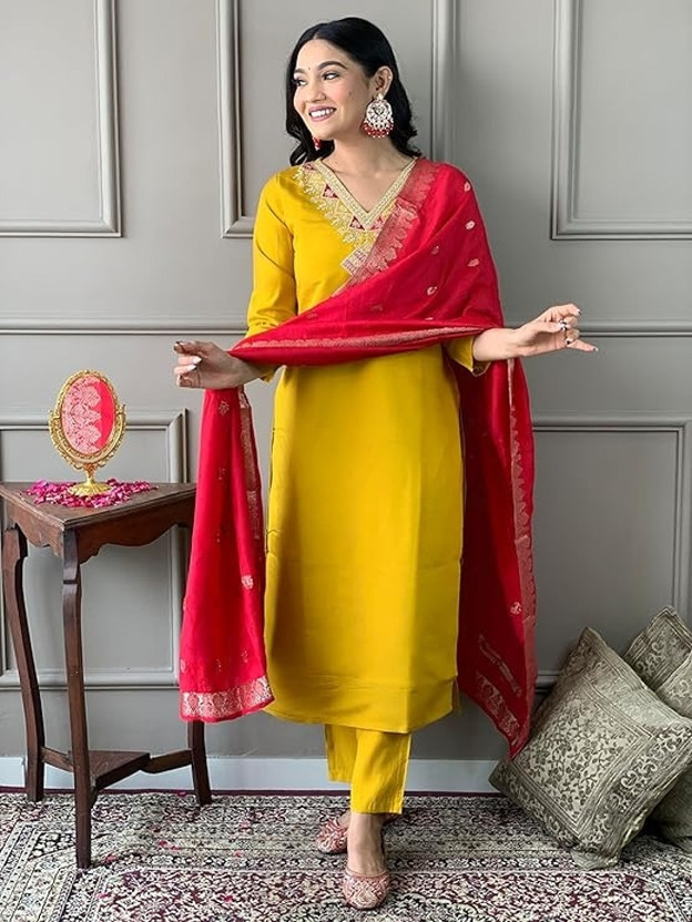 Griva Lifestyle Embroidered Kurta, Trouser/Pant & Dupatta Set