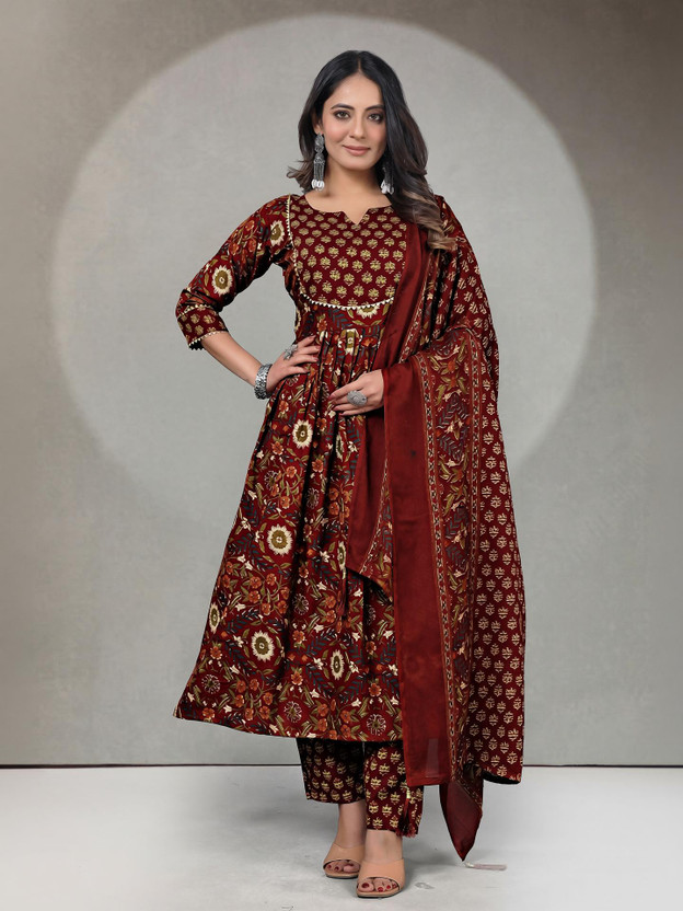 KALAVRITTA KALAVRITTA Floral Print Anarkali Kurta, Bottom & Dupatta Set - Flipkart Deal