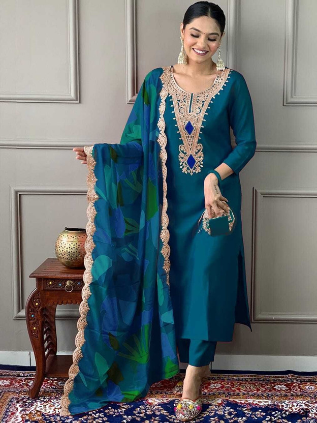 FEBOA Embroidered Kurta, Trouser/Pant & Dupatta Set