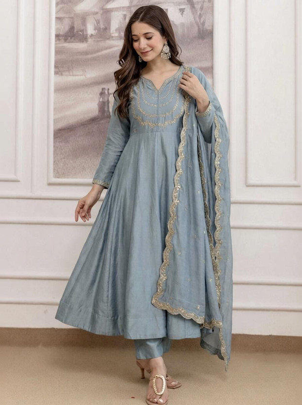 KALKI COLLECTION Printed Anarkali Kurta, Bottom & Dupatta Set