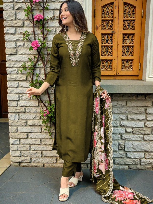 DHARM CREATIONS Printed Kurta, Trouser/Pant & Dupatta Set