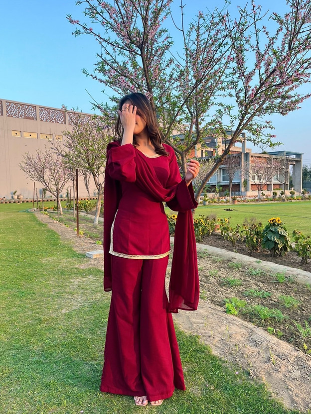 DISHWA DISHWA FASHION Solid Kurta, Palazzo & Dupatta Set - Flipkart Deal