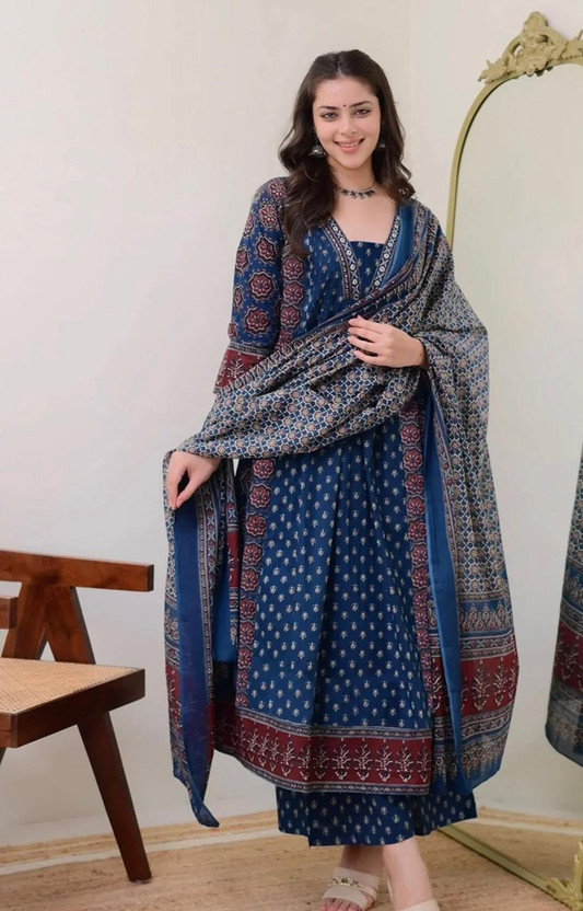 fashion hour Printed Anarkali Kurta, Bottom & Dupatta Set