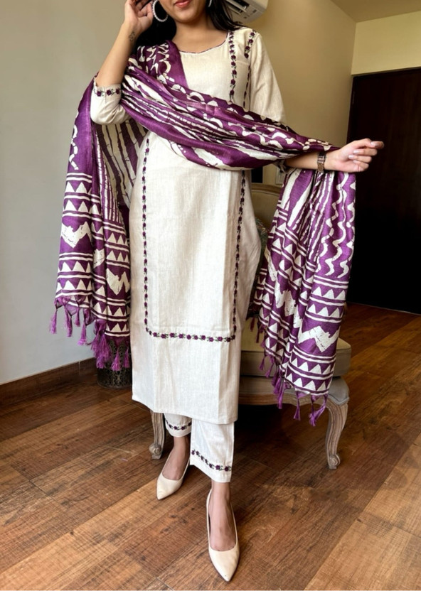 TRAHIMAM Embroidered Kurta, Trouser/Pant & Dupatta Set
