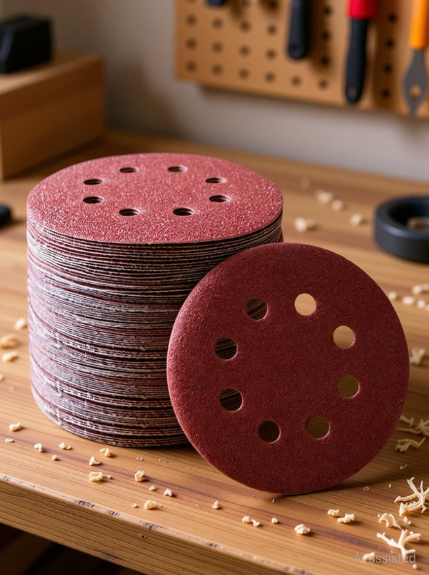 HU CREATIONS 50pcs 5 Inch 125M Round Sandpaper Eight Hole Disk Sand Sheets Hook and Loop Sanding Disc Polish Emery Sandpaper(120 Pack of 50)