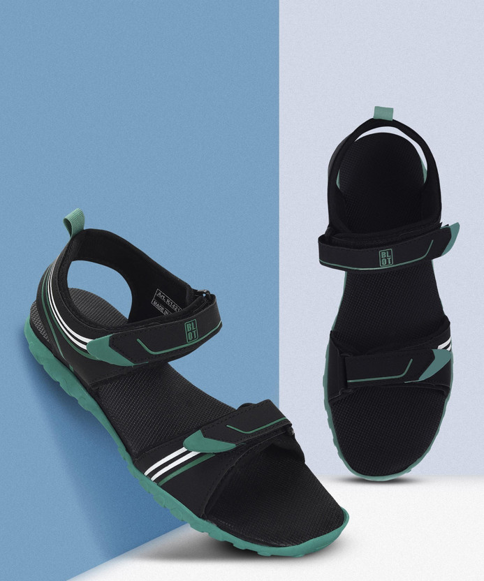 Paragon K1421G Men's Stylish Lightweight & Durable Black-Sea Green Velcro Sandals Men Sandals(Black , 10)