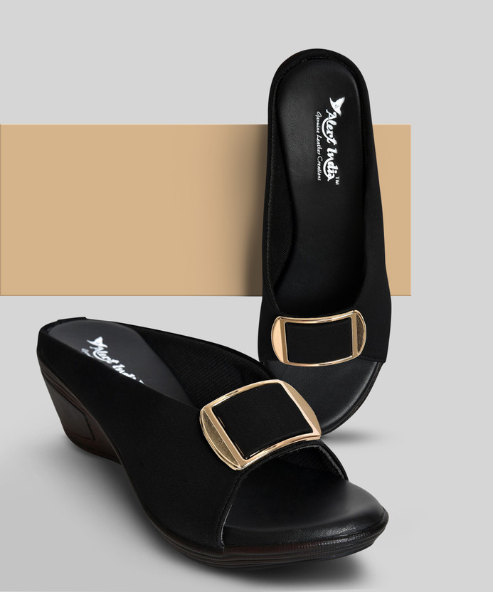 Alert India Women Wedges(Black , 5)