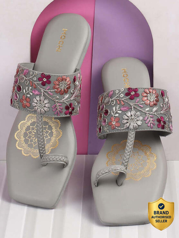 MOCHI MOCHI EmbroideredOneToe Women Flats(Grey , 3) - Flipkart Deal