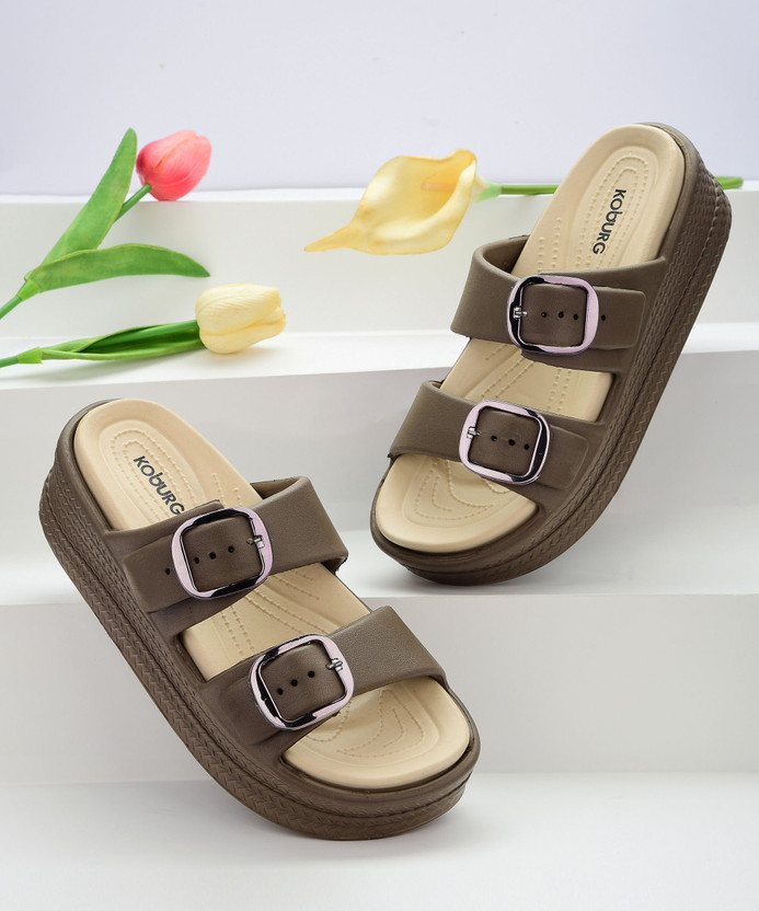 Koburg Diva Sandal|Durable|Lightweight|Daily|Stylish l Antiskid|Comfortable KS-444 Women Heels(Brown, Beige , 4)