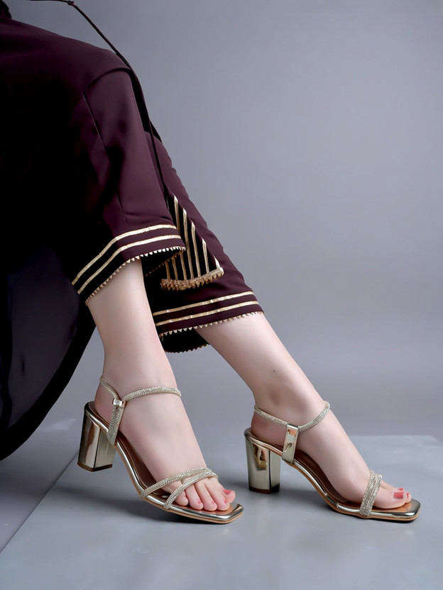 SHOETOPIA Women Heels(Gold , 8)