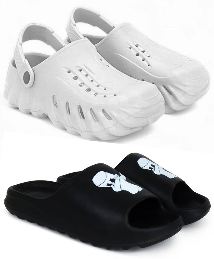 KAPYANSH Men Men Combo Pack of 2, Ultra cushion, Flipflops, Slipper, Slides, Sandal, Clogs Clogs Sandal (White, Black , 9)