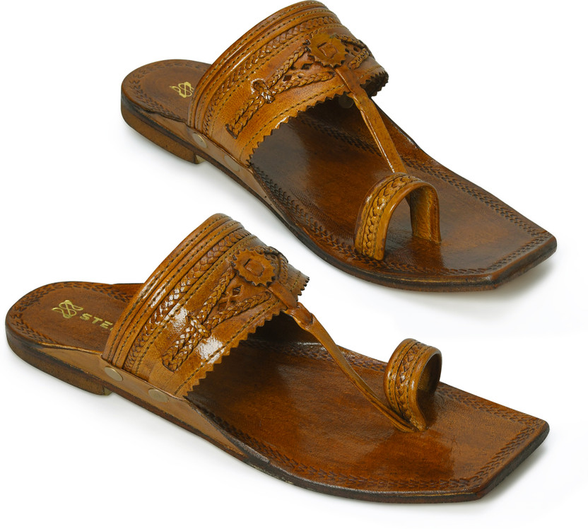 Stepsoft Handcrafted Leather Kolhapuri Chappal for Men | Traditional Ethnic Slippers Men Flats(Tan , 11)