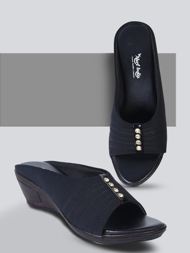 Alert India Women Wedges(Black , 6)