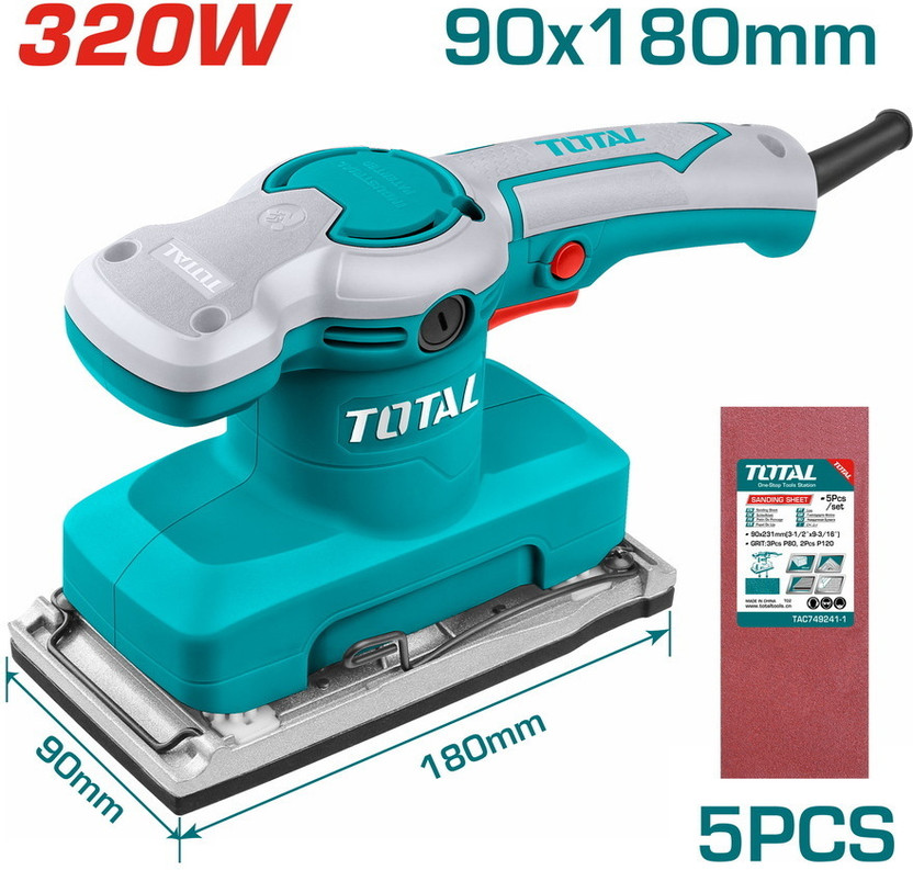 TOTAL TOTAL TF1301826 Total Finishing Sander 320W | High-Speed, Durable, and Efficient Sanding Tool 7.08 inch Random Orbital Sander - Flipkart Deal