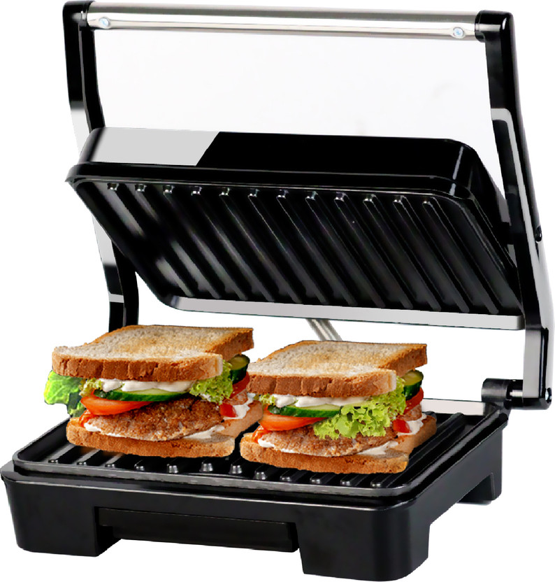 iBELL SM1515 Sandwich Maker with Floating Hinges, 1000 Watt, Panini / / Grill Sandwich Maker(Black Silver)