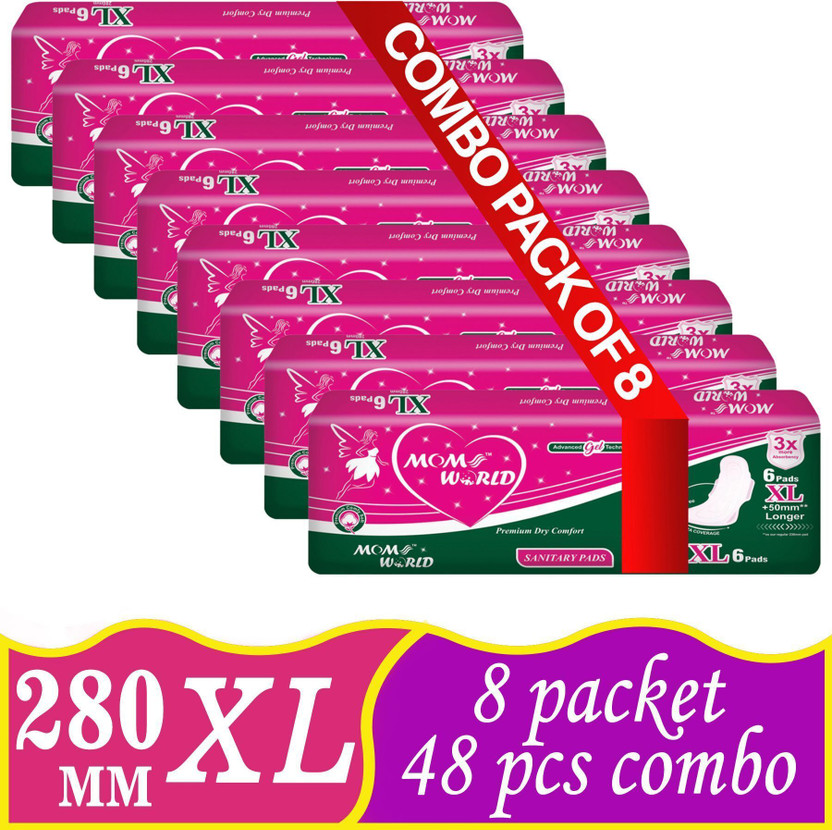 Moms World Sanitary Pads For Women | Straight Drynet | Ultra Absorbent |Combo Pack (48 Pcs) Sanitary Pad(Pack of 48)