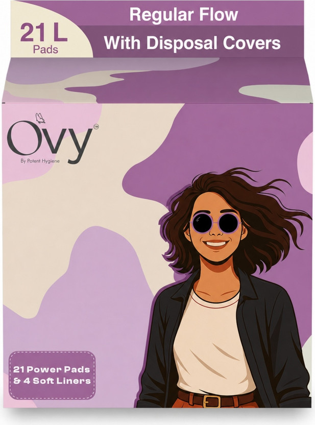 Ovy By Potent Hygiene L Sanitary Napkin Pads for Women |Rash free pads| 240mm | 21 Pads + 4 Liners Sanitary Pad(Pack of 25)