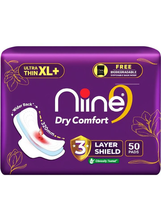 niine niine Dry Comfort Ultra Thin 320mm XL+ (XXL) Anti Leak with Free Disposable Bags Sanitary Pad(Pack of 50) - Flipkart Deal