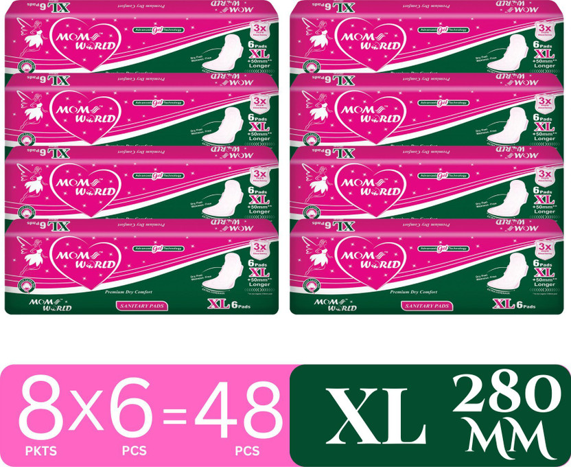 Moms World Sanitary Pads For Women| Straight Drynet |Leak Protection | Combo Pack-48 Pcs Sanitary Pad(Pack of 48)