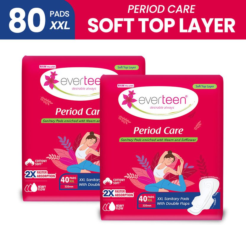 everteen Period Care XXL Soft with Neem-Safflower - (40 Pads Each) Sanitary Pad(Pack of 80)