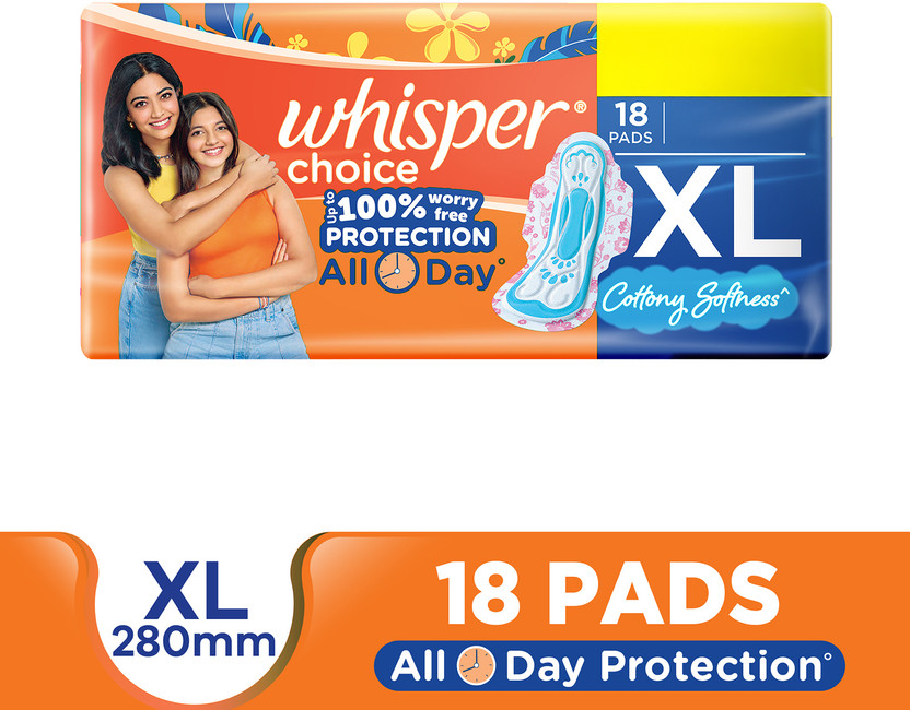 Whisper Whisper CHOICE XL, UPTO 100% STAIN PROTECTION ALL DAY Sanitary Pad(Pack of 18) - Flipkart Deal