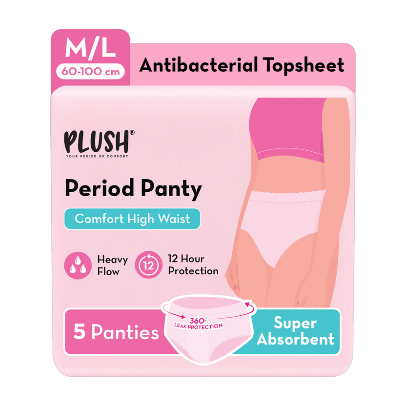 PLUSH Comfort High Waist Disposable Period Panty, Rash Free,M/L Size (60-100 cm) Sanitary Pad(Pack of 5)