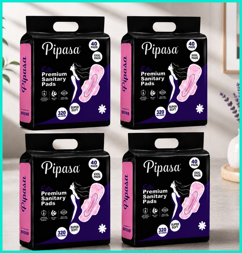 pipasa 120 Pcs Ultra Comfort Feminine Hygiene Pads with Soft Cotton Layer Sanitary Pad(Pack of 4)