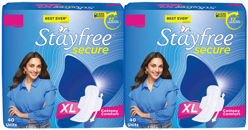 STAYFREE STAYFREE Secure XL Cottony Cover Sanitary Pad��(40X2) (Pack of 80) Combo pack Sanitary Pad(Pack of 80) - Flipkart Deal