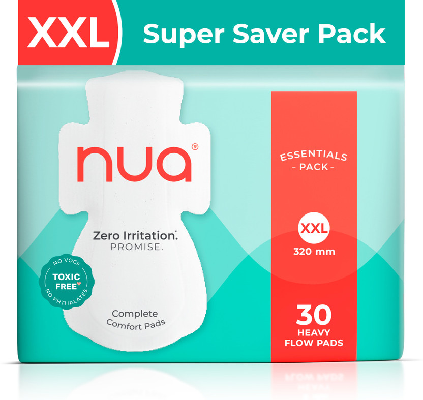 Nua Complete Comfort 30 Heavy Flow XL+ | Essentials Pack | 4X Comfort Sanitary Pad(Pack of 30)