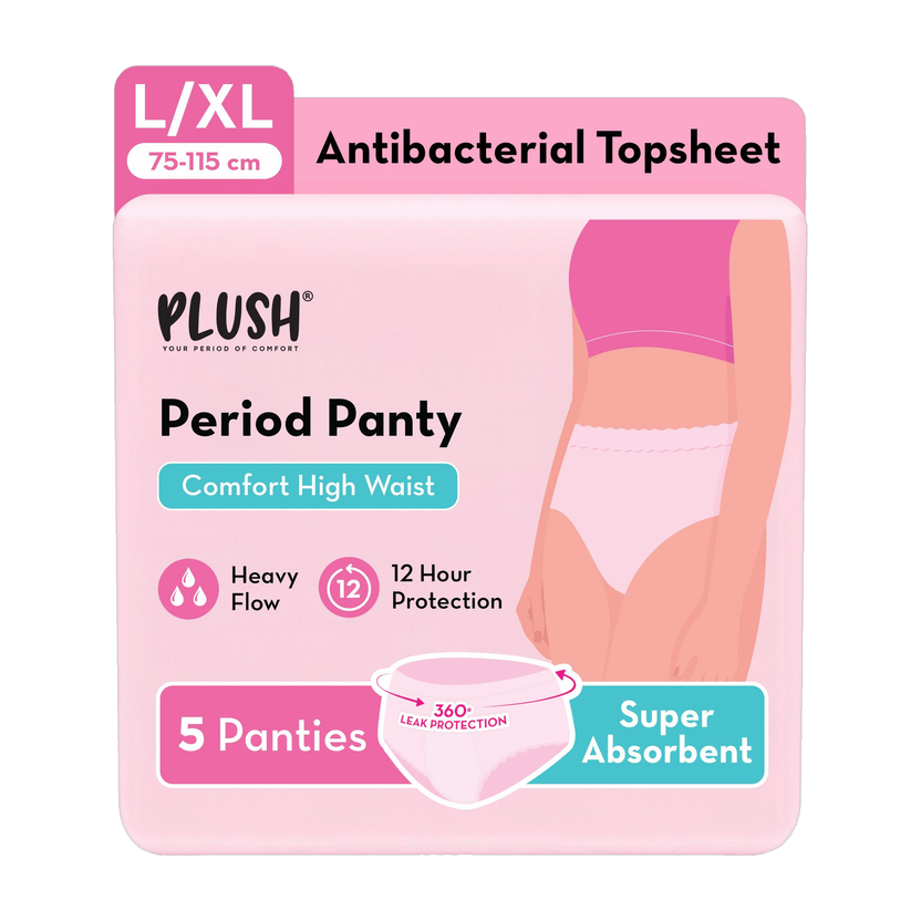 PLUSH Comfort High Waist Disposable Period Panty, Rash Free L/XL Size (75-115 cm) Sanitary Pad(Pack of 5)