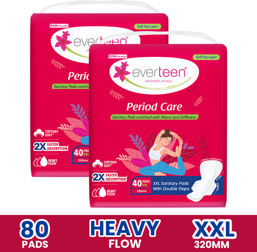 everteen Period Care XXL Soft with Neem-Safflower - (40 Pads Each) Sanitary Pad(Pack of 80)