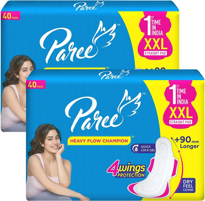 Paree Dry Comfort XXL Straight Pads | 1st Time in India | 4 Wings Leakage Protection Sanitary Pad(Pack of 80)