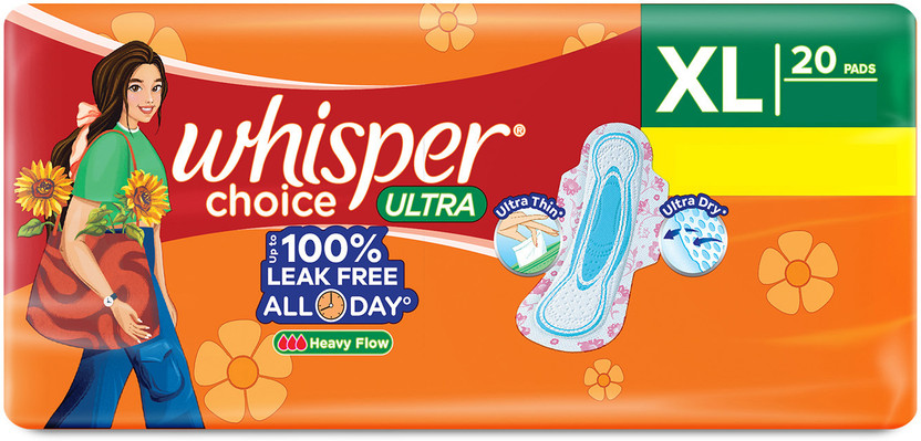 Whisper Choice Ultra XL, 20 XL Pads, for heavy flow Sanitary Pad(Pack of 20)