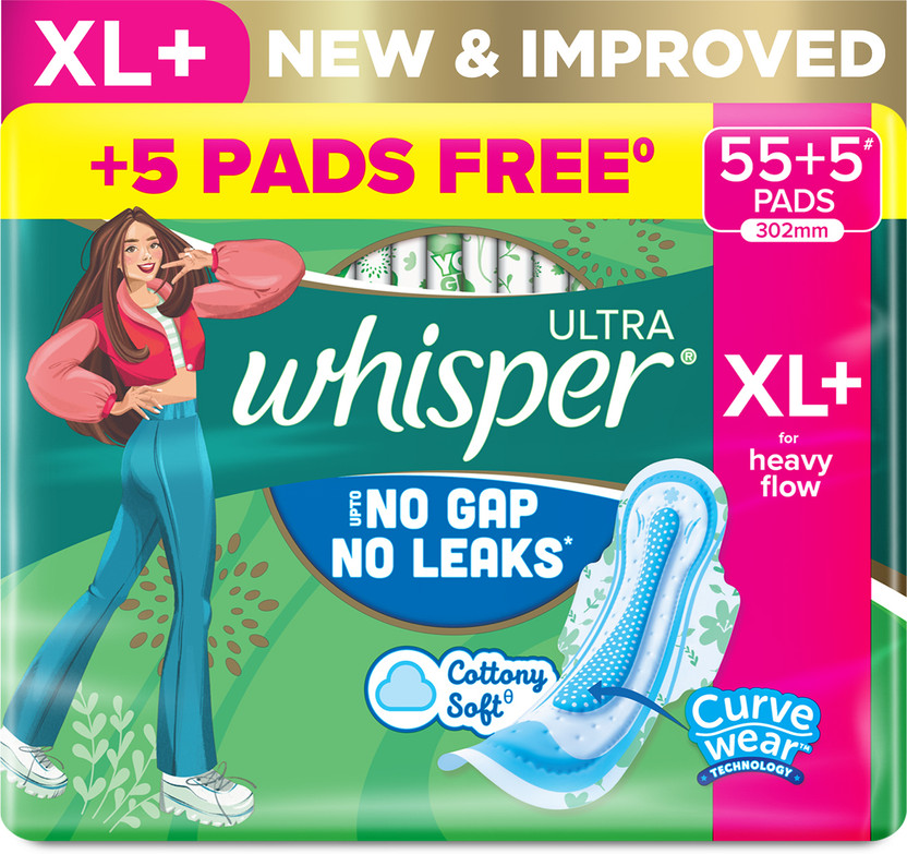 Whisper Ultra Upto No Gap No Leaks* Sanitary Pads, 60 XL+ Pads Sanitary Pad(Pack of 60)