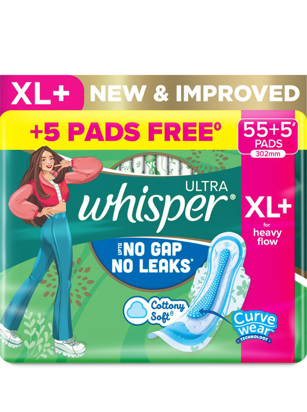Whisper Ultra Upto No Gap No Leaks* Sanitary Pads, 60 XL+ Pads Sanitary Pad(Pack of 60)