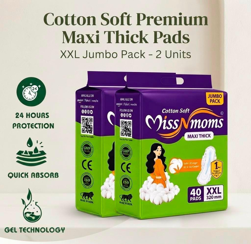 MISS N MOMS MissNMomsCotton Soft Premium Maxi Sanitary Pads XXL 40 Padsx2 Packs 320mm Sanitary Pad(Pack of 2)