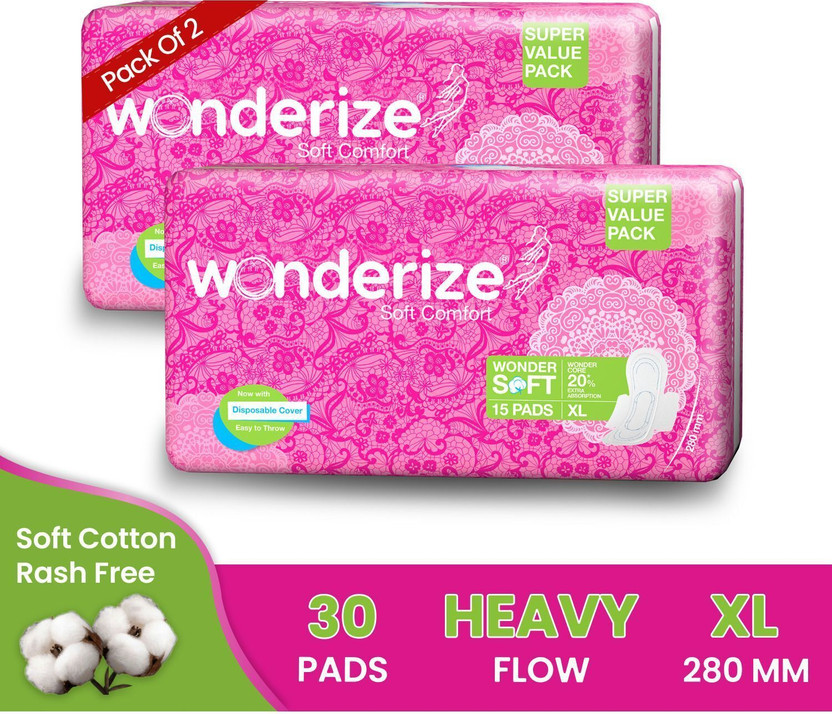 Wonderize Soft Comfort XL Sanitary Napkin 30 Pads Combo of 2 With Disposable Pouch Sanitary Pad(Pack of 2)