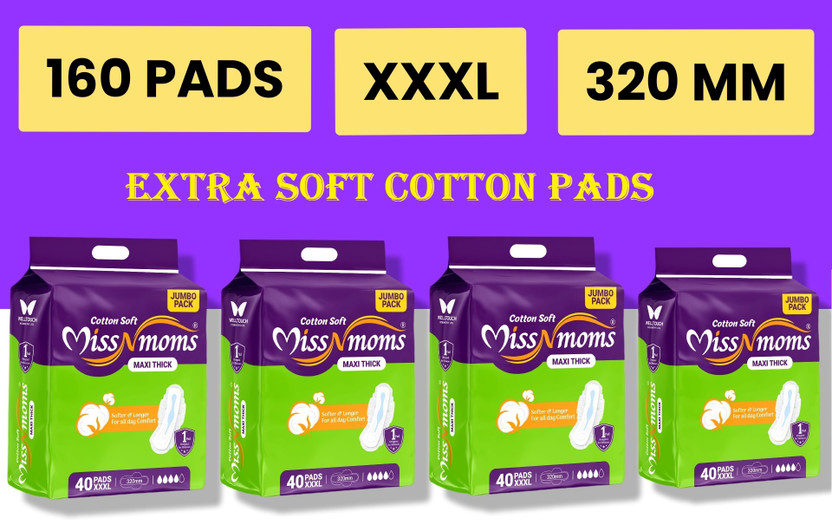 MISS N MOMS EXTRA LARGE COTTON SOFT HIGH FLOW SANITARY PADS (PACK OF 160) Sanitary Pad(Pack of 160)