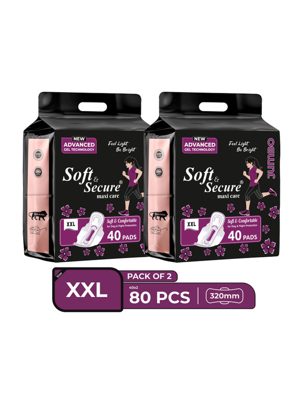 soft & secure LeakGuard DryNet Max XXXL Pads Super Absorbent Combo Pack Sanitary Pad(Pack of 80)