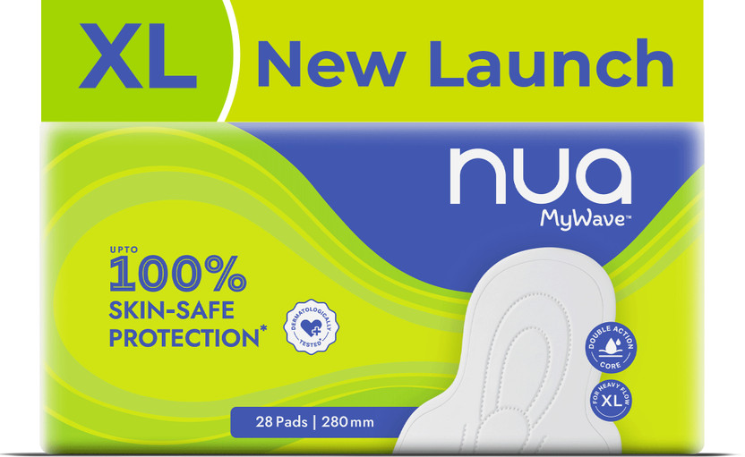 Nua Mywave Sanitary Pads | Long-Lasting Leak Protection | XL | For Heavy Flow| Sanitary Pad(Pack of 28)