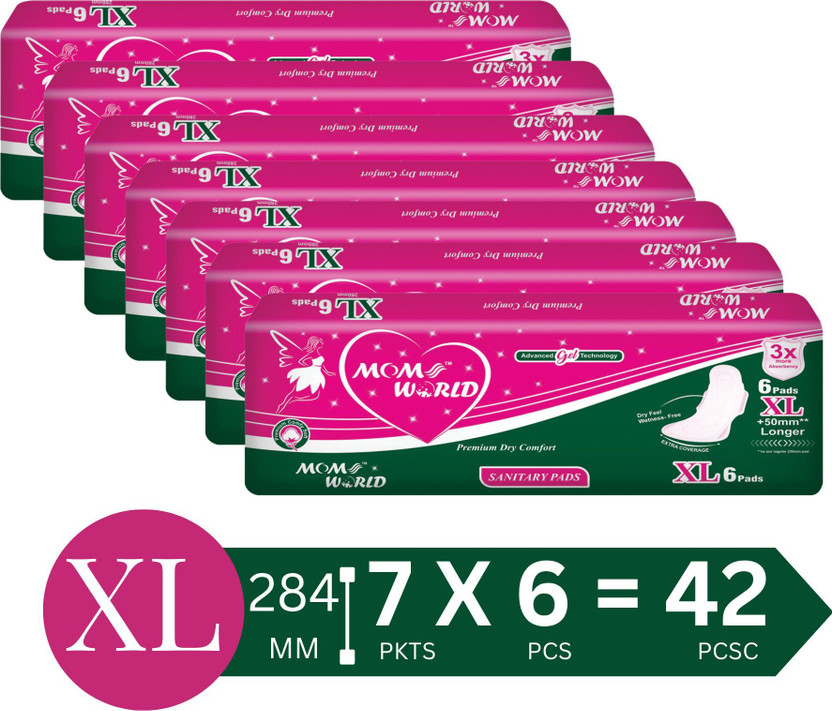 Moms World Sanitary Pads For Women | Prevents Leakage | Quick Absorption, Combo Pack-42 PCS Sanitary Pad(Pack of 42)