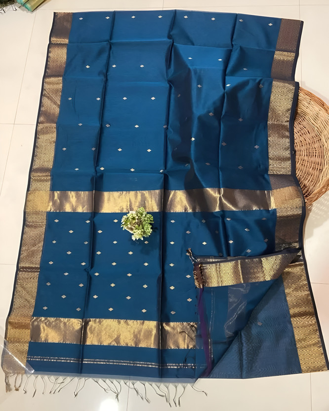 Adwaita Adwaita Global Woven Maheshwari Handloom Cotton Silk Saree(Light Blue) - Flipkart Deal