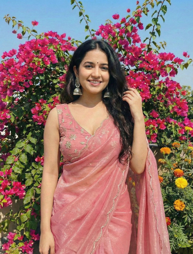 AMIYASILKMILLS Embroidered Bollywood Organza Saree(Pink)